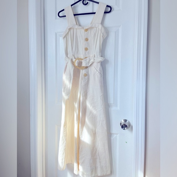 Anthropologie Cape Cod Linen Blend beige wide legs cropped Jumpsuit size 2 - Picture 10 of 10